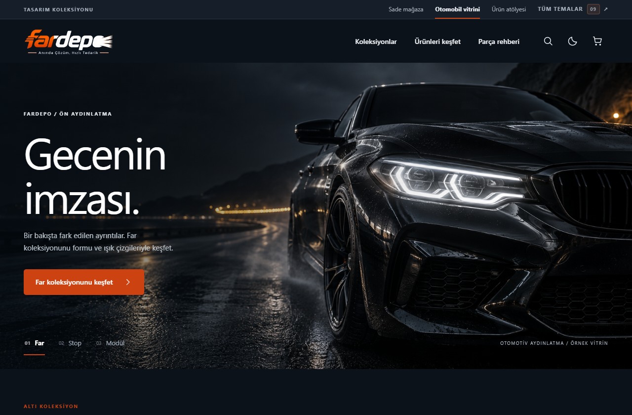 Otomobil vitrini sayfasının ekran önizlemesi